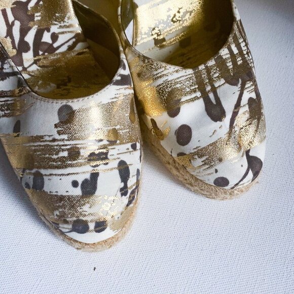 DESIGUAL Gold Paint Splatter Espadrille Wedges Sz 40 - Picture 9 of 9